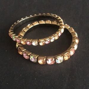 Crystal stone vintage stretch bracelets - pink, peach, white - set of 2